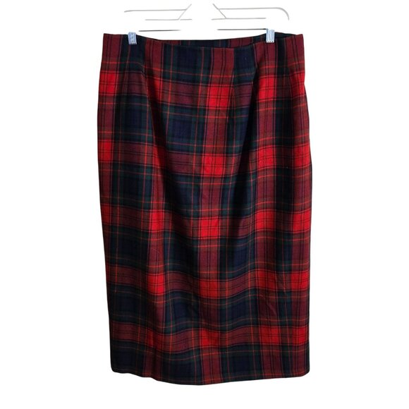 Rafaella Vintage Tartan Plaid Worsted Wool Wrap Midi Skirt Fringe Detail Size 14 - Picture 3 of 6
